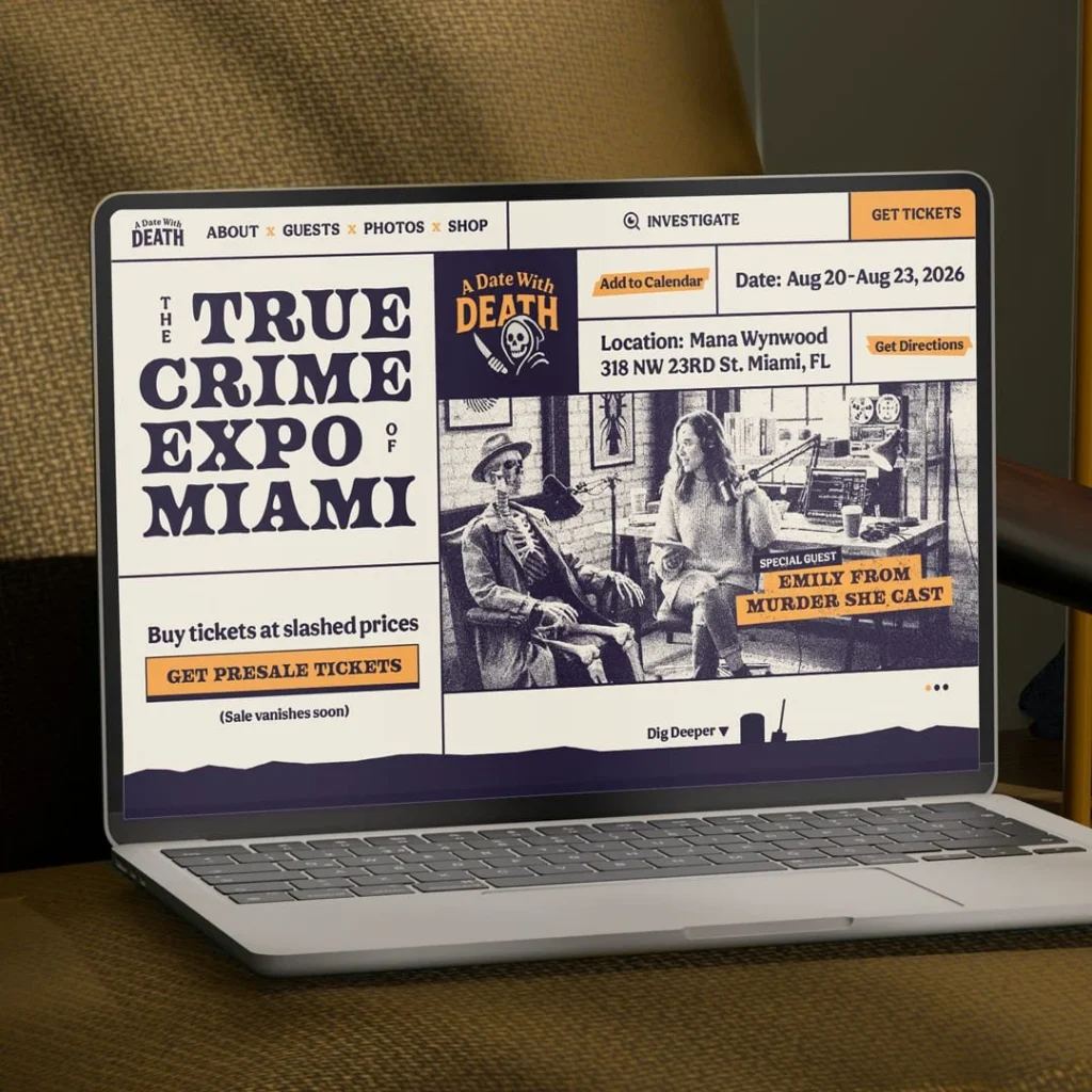 A Date With Death concept website on a desktop screen