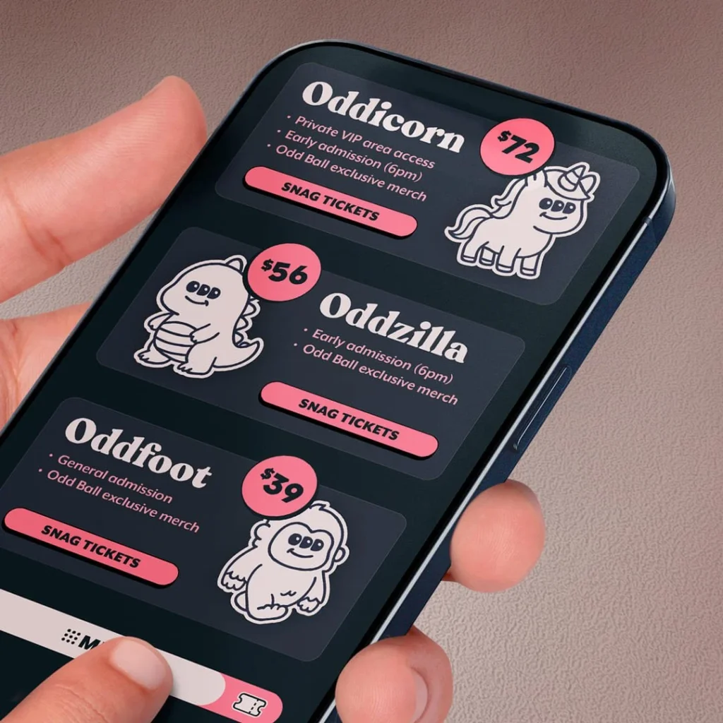 Odd Ball concept website on a phone