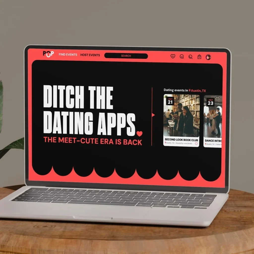 PopUp.Date concept website on a desktop screen